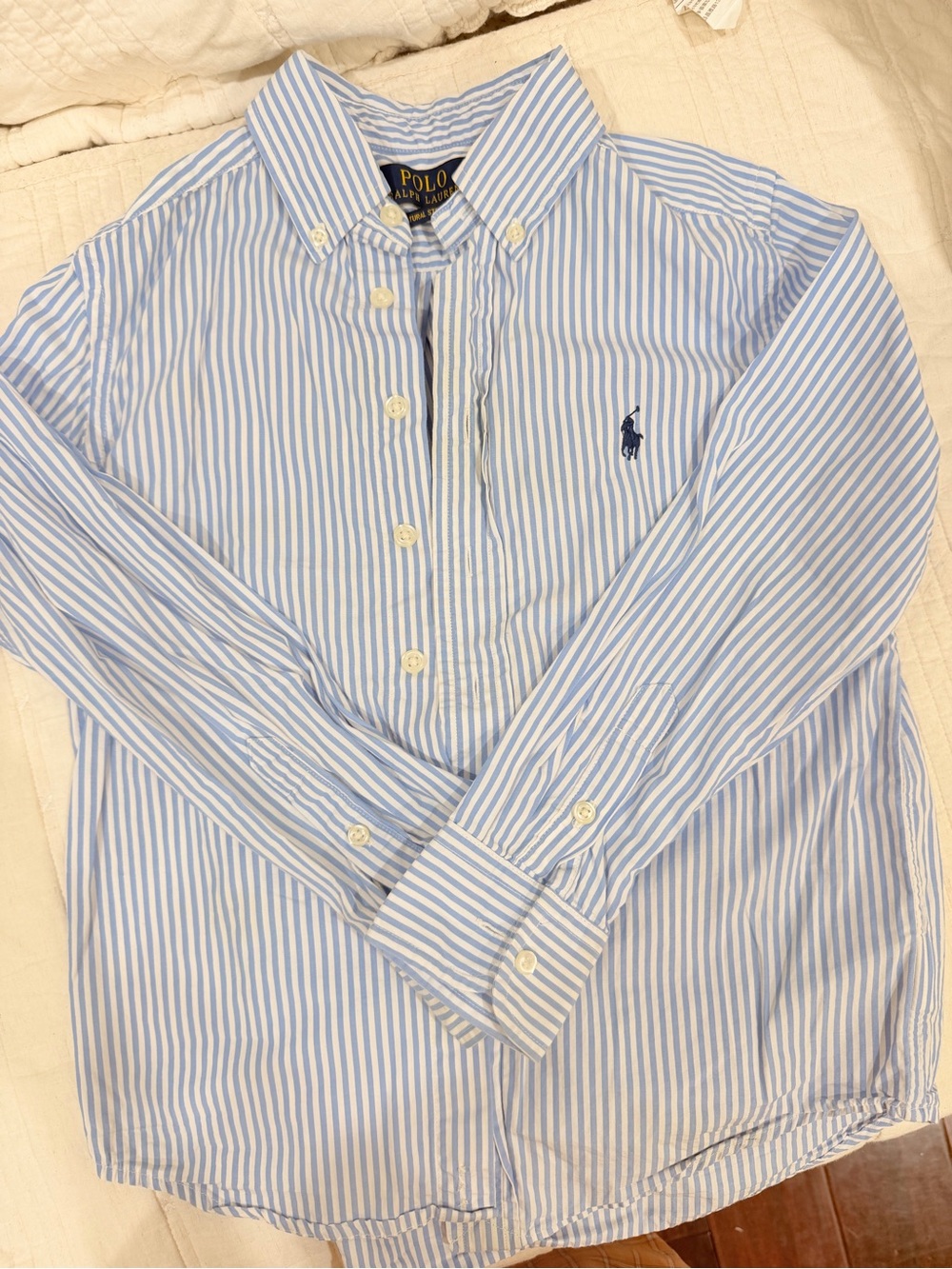 Boys Polo by Ralph Lauren Blue/White Striped Button-Down Shirt
